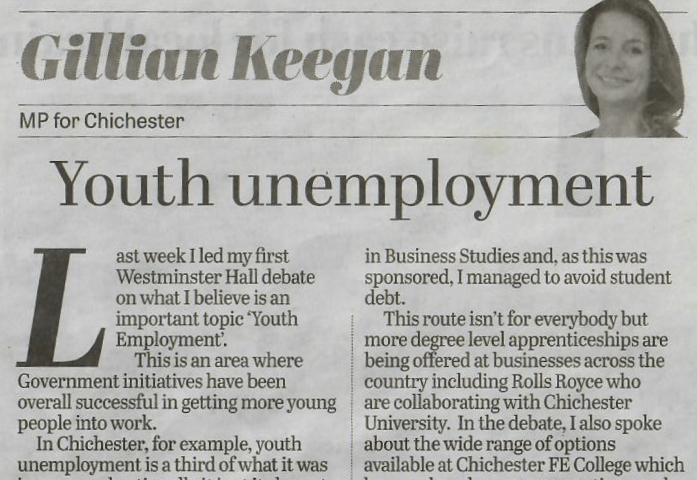 Youth Unemployment Chichester Observer Gillian Keegan